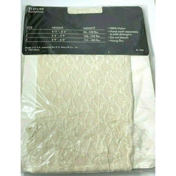 WOMENS Morgan Taylor Macy Pantyhose Texture Vinelace Sandalfoot Ivory Size 2 USA - Picture 2 of 4
